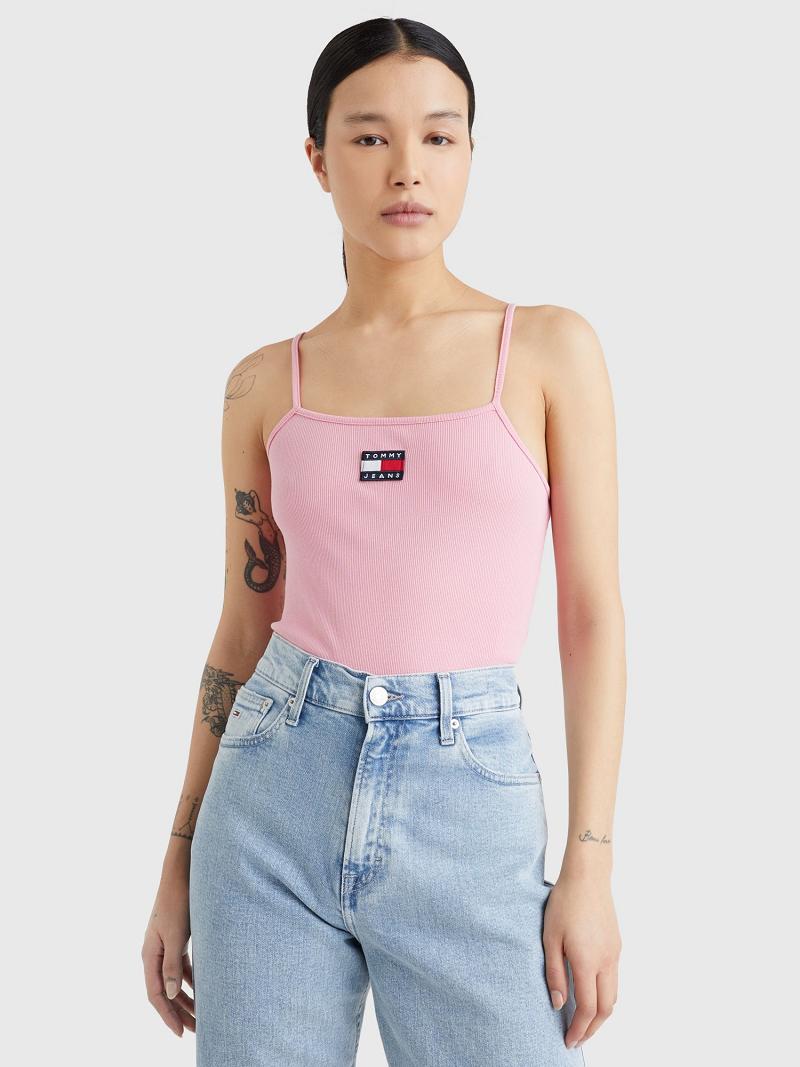 Női Tommy Hilfiger Pántos Logo Bodysuit Felsők Rózsaszín | HU 508NWY